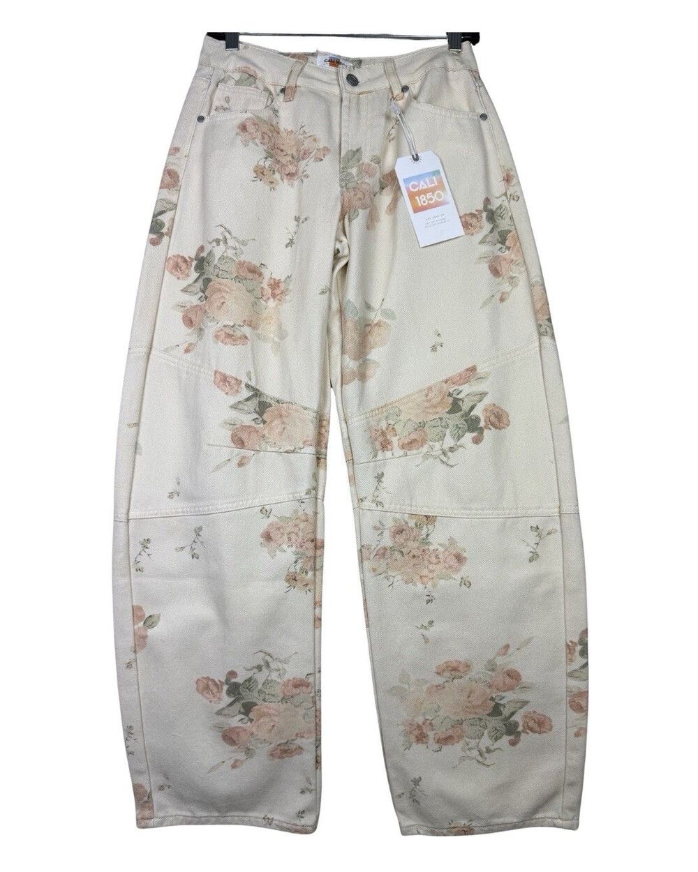 Cali 1850 Floral Barrel Jeans Size 26 Low Rise Printed Denim Pants NWT - Picture 4 of 11
